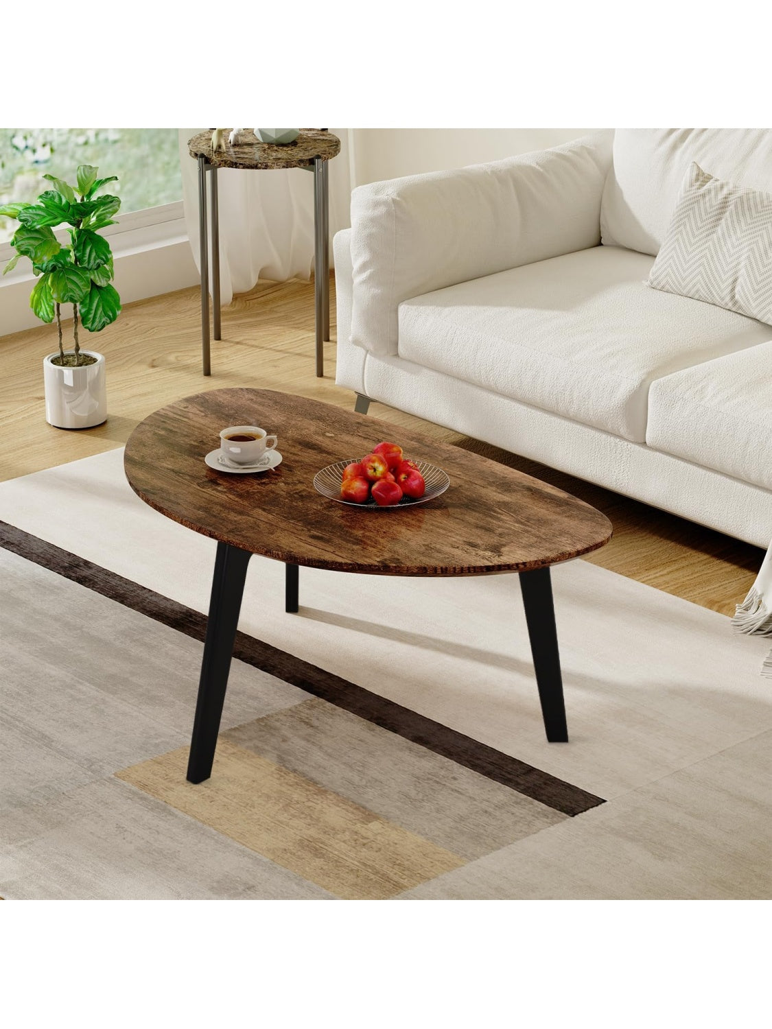 Mesa de Centro Ovalada de Madera con Estilo Retro para Salon y Oficina Moderna