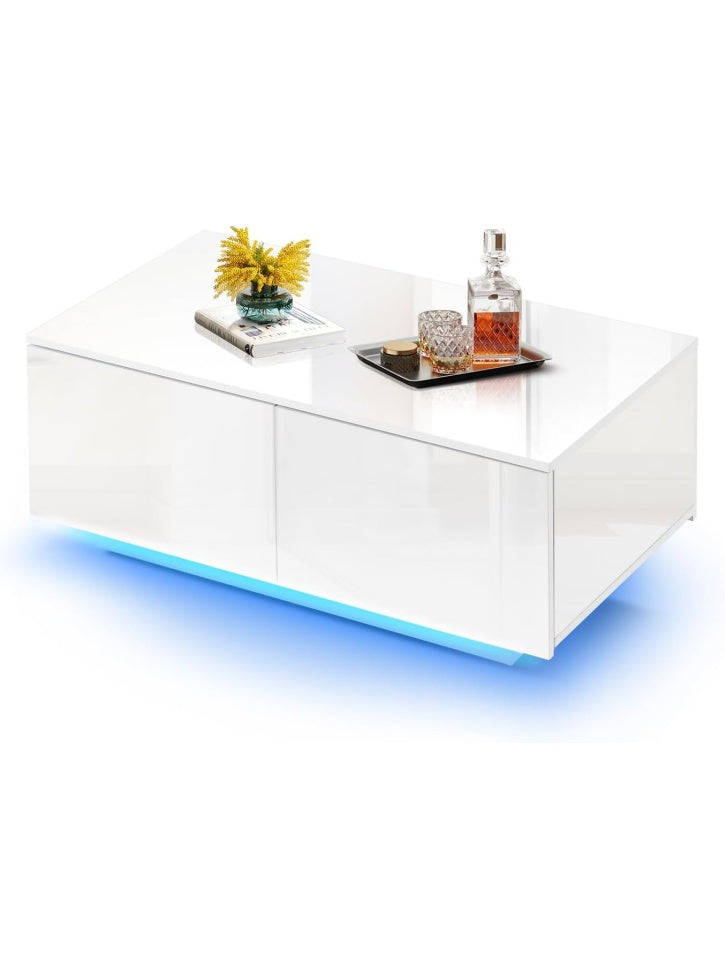 Mesa Auxiliar Rectangular con Luz LED Multicolor y Cuatro Cajones de Almacenaje