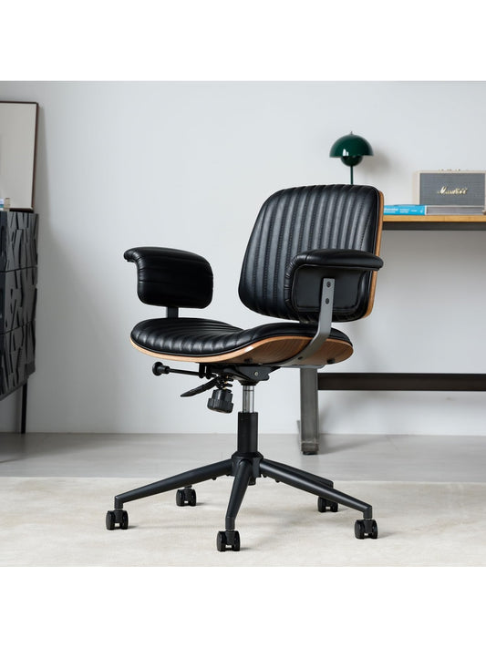 Silla ejecutiva de cuero genuino estilo clasico con reposabrazos acolchados giro completo y ajuste de altura