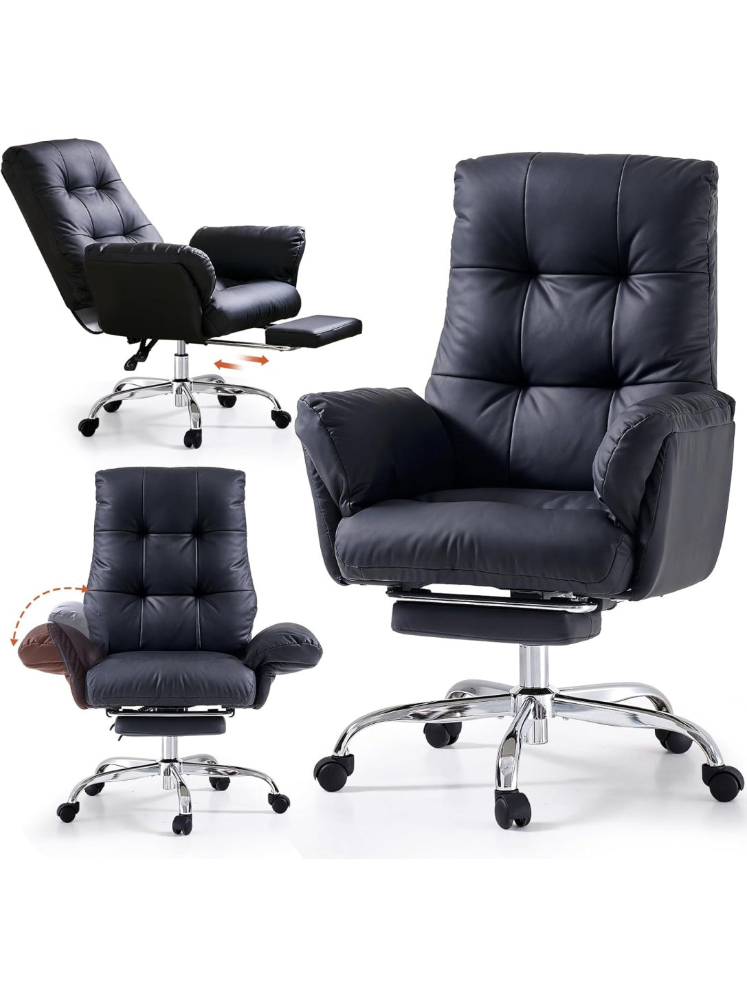 Silla ejecutiva ergonomica reclinable con reposapies reposabrazos ajustables y acabado de cuero sintetico