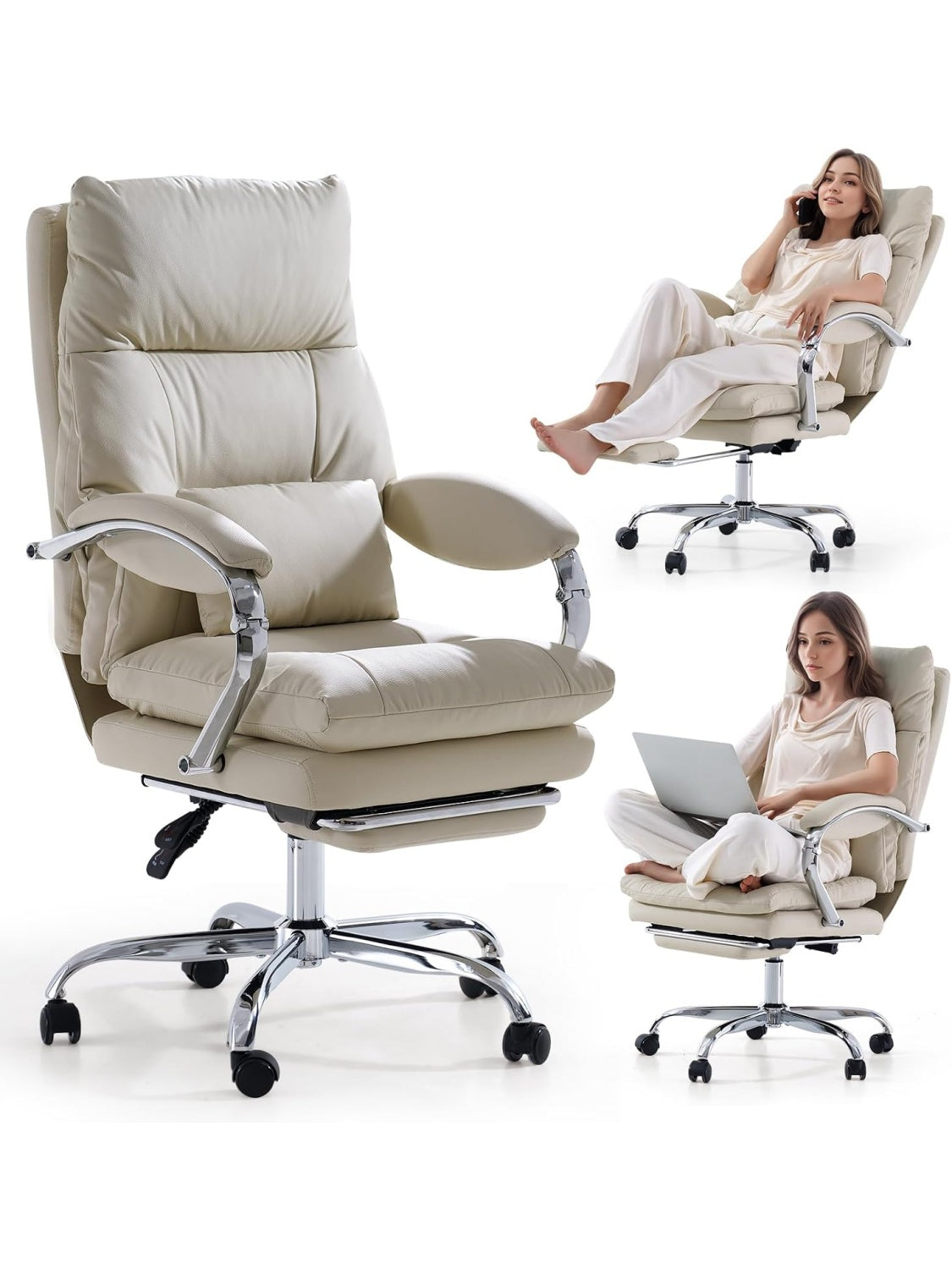 Sillon de escritorio giratorio con respaldo reclinable reposapies integrado y acolchado comodo