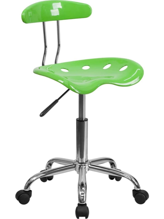 Silla de escritorio moderna con asiento estilo tractor en color verde manzana y estructura cromada