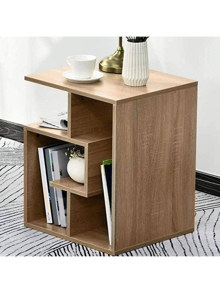 Mueble Bajo Organizador de MDF con Cuatro Espacios para Decoracion Oficina y Salon Roble