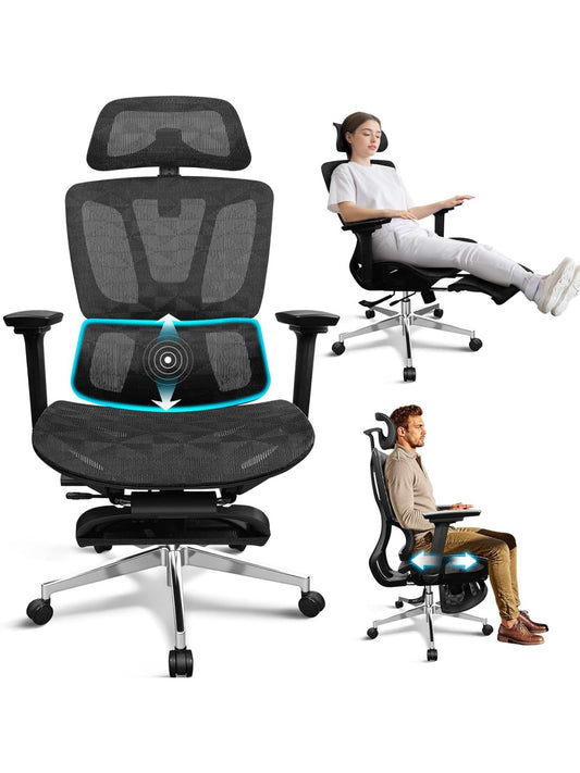 Silla ergonomica de oficina con reposapies reposabrazos ajustables asiento regulable y respaldo de malla transpirable