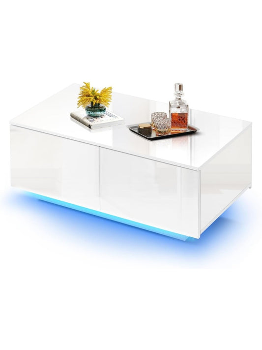 Mesa Auxiliar Rectangular con Luz LED Multicolor y Cuatro Cajones de Almacenaje